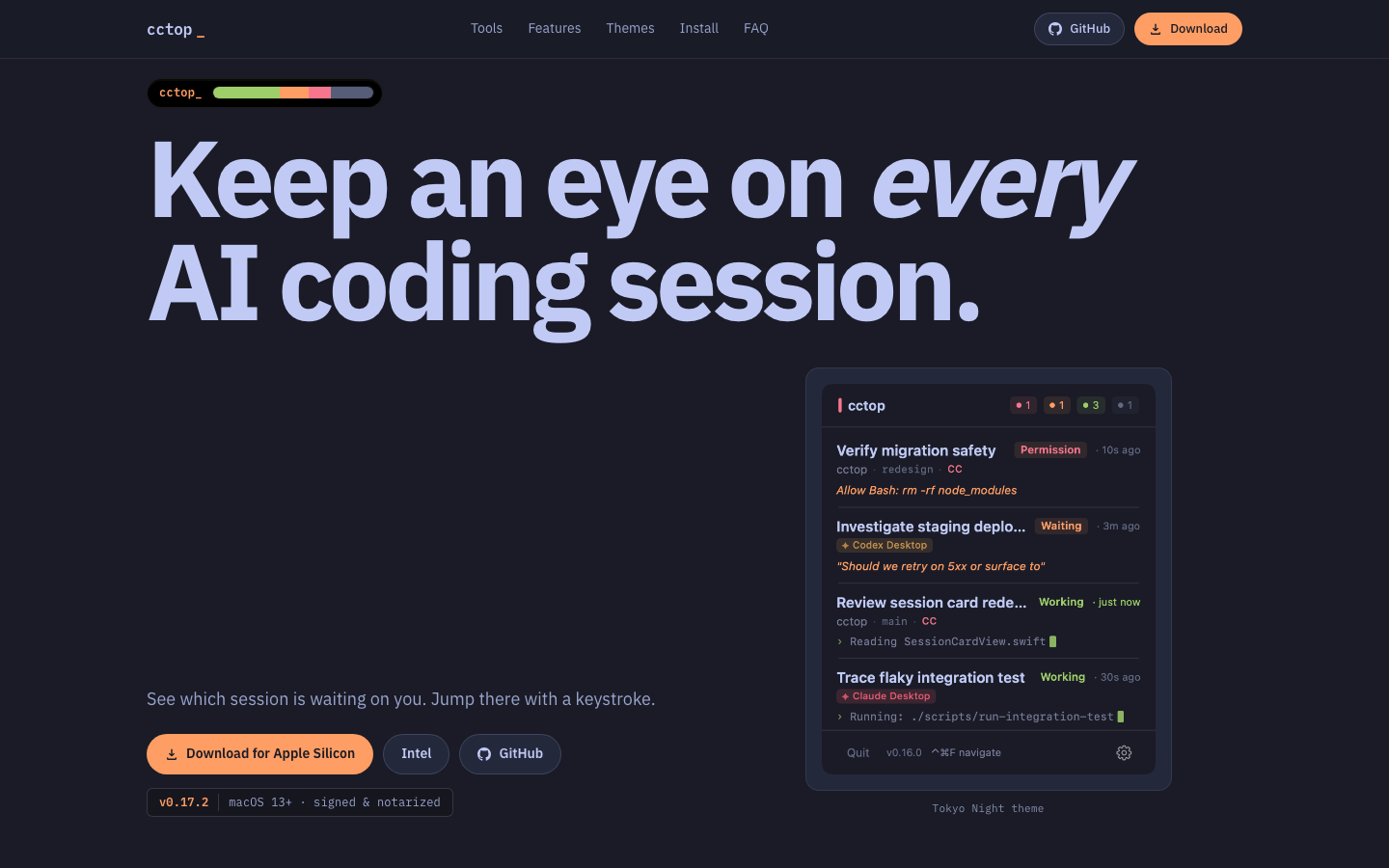 The cctop.app homepage