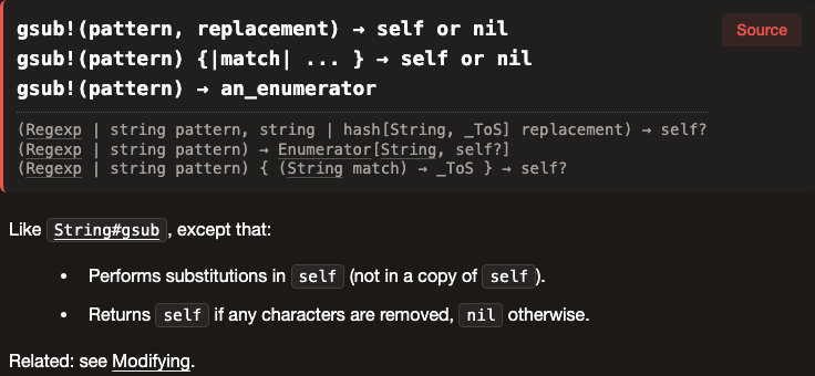 String#gsub! with RBS signatures on the master docs